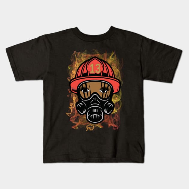 Female Firefighter and Flames Kids T-Shirt by Miozoto_Design